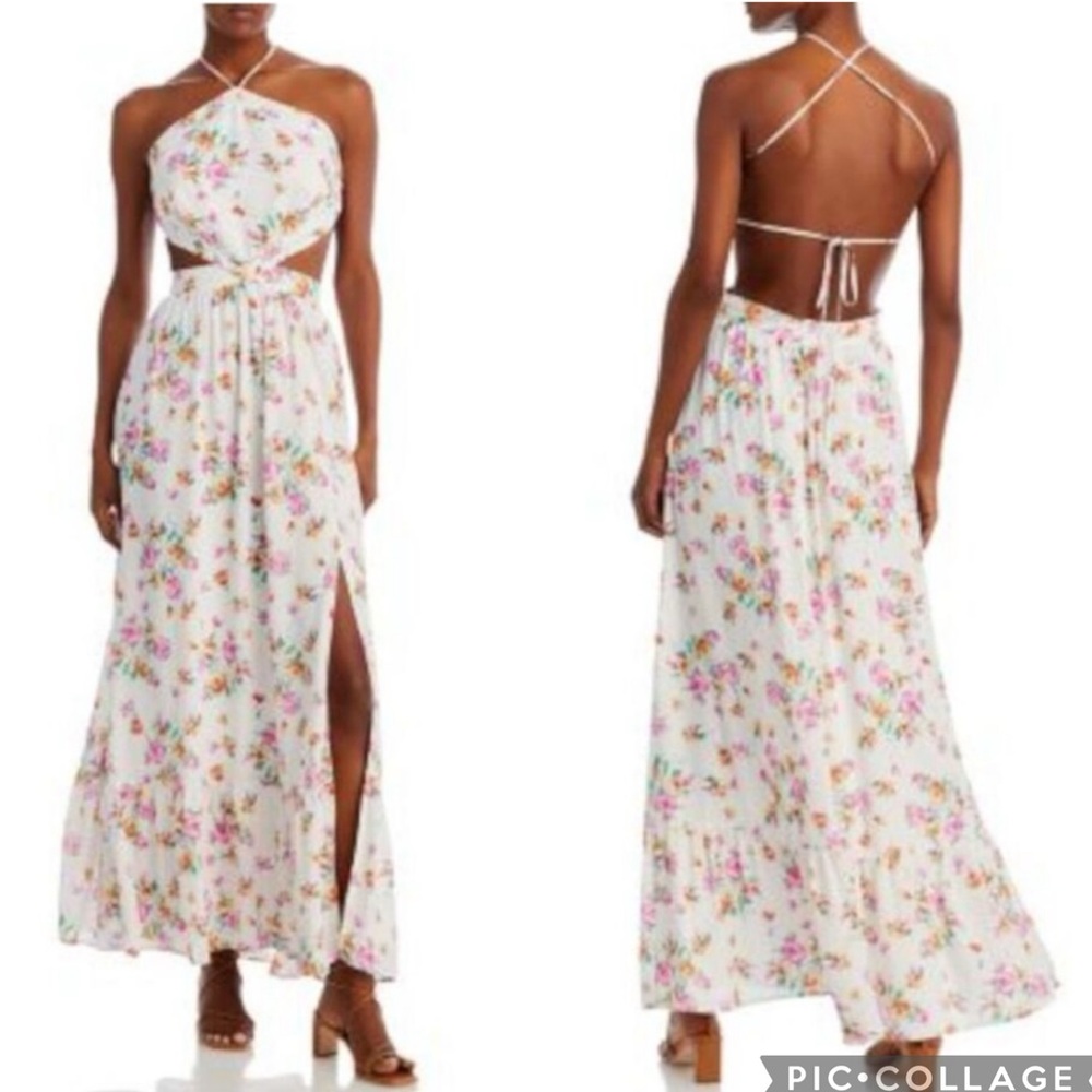 WAYF Open Back Floral‎ Maxi Dress Ivory L